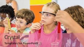  Presentation with chemical experiment - Audience pleasing theme consisting of kids doing a chemical experiment backdrop and a  colored foreground