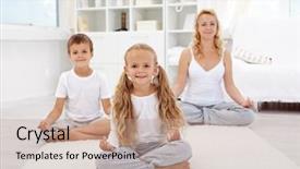  Presentation with mother doing yoga kids - Slide deck having kids doing yoga relaxing exercise background and a coral colored foreground