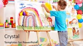  Presentation with painting - Audience pleasing slide set consisting of kids drawing - child painting at easel backdrop and a lemonade colored foreground