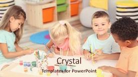  Presentation with children painting - Presentation design consisting of kids drawing - cute children painting at table background and a lemonade colored foreground