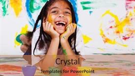  Presentation with painting - Audience pleasing slide deck consisting of kids drawing - excited girl painting backdrop and a coral colored foreground