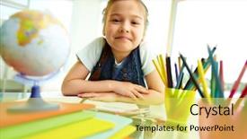  Presentation with camera - Cool new theme with kids drawing - portrait of lovely girl looking backdrop and a yellow colored foreground