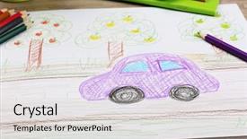  Presentation with crayon - Amazing PPT theme having kids drawing on white sheet of paper with crayon closeup backdrop and a light gray colored foreground