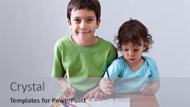  Presentation with helping - Audience pleasing slides consisting of kids drawing together - preschool boy helping his toddler brother backdrop and a light gray colored foreground