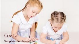  Presentation with two cute sisters playing - Slide deck having kids drawings - two beautiful cute little girls background and a lemonade colored foreground