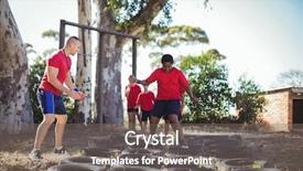  Presentation with training camp - Theme with kids during tyres obstacle course background and a  colored foreground