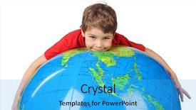  Presentation with red globe - Presentation having inflatable globe isolated on white background and a cyan colored foreground