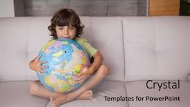  Presentation with living room - Theme enhanced with happy young kid with globe background and a light gray colored foreground