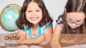  Presentation with homework - Amazing presentation design having earth maths - two little girls doing their backdrop and a coral colored foreground