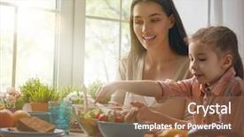  Presentation with dinner - Colorful theme enhanced with kids eating - happy family having dinner together backdrop and a tawny brown colored foreground