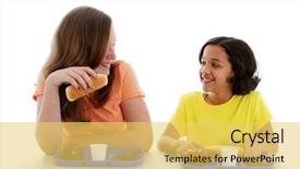  Presentation with school lunch - Theme enhanced with kids eating their lunch together at school background and a yellow colored foreground