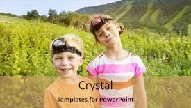  Presentation with summer camp - Slide set featuring kids enjoying a summer adventure background and a yellow colored foreground