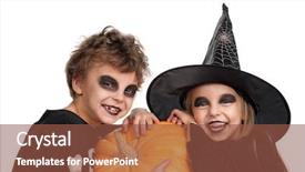  Presentation with grotesque halloween - Beautiful presentation theme featuring kids event - boy and girl wearing halloween backdrop and a tawny brown colored foreground