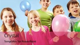  Presentation with balloons - Presentation enhanced with kids event - group of children with balloons background and a red colored foreground