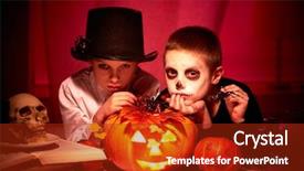  Presentation with photo - Beautiful PPT theme featuring kids event - photo of twin eerie boys backdrop and a crimson colored foreground
