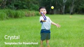  Presentation with play - Presentation theme consisting of kids exercise - cute kid play with tennis background and a seafoam green colored foreground