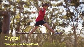  Presentation with boot camp - Slide set consisting of kids exercise - determined girl jumping over obstacle background and a  colored foreground