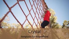  Presentation with obstacle course - PPT layouts having kids exercise - portrait of happy boy climbing background and a coral colored foreground
