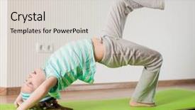  Presentation with exercise kids - Colorful presentation enhanced with kids exercise - smiling girl with the fitness backdrop and a light gray colored foreground