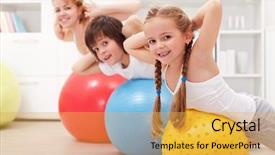  Presentation with exercise kids kid doing fitness - PPT theme with kids exercising with their mother background and a yellow colored foreground