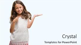  Presentation with smiling little girl - Presentation design with kids fashion show - brunette hispanic girl amazed background and a white colored foreground