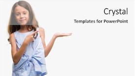  Presentation with finger - Presentation theme having kids fashion show - brunette hispanic girl amazed background and a white colored foreground