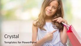  Presentation with kids fashion - Amazing slide deck having kids fashion show - brunette hispanic girl holding shopping backdrop and a lemonade colored foreground