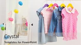  Presentation with stand - Presentation theme having kids fashion show - children clothing on hanger stand background and a lemonade colored foreground