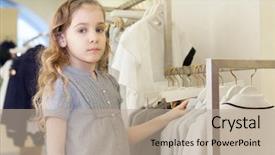  Presentation with kids fashion - Cool new PPT layouts with kids fashion show - cute girl tries backdrop and a mint green colored foreground