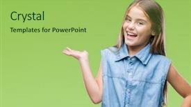  Presentation with hand palm - Beautiful PPT theme featuring kids fashion show - young beautiful girl over isolated backdrop and a yellow colored foreground