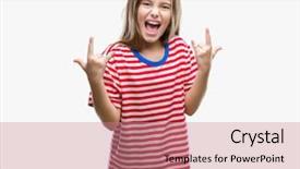  Presentation with dispute rock star - Audience pleasing presentation theme consisting of kids fashion show - young beautiful girl over isolated backdrop and a coral colored foreground