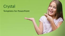  Presentation with finger - Cool new presentation theme with kids fashion show - young beautiful girl over isolated backdrop and a yellow colored foreground