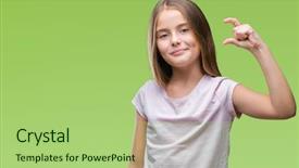  Presentation with fingers - Slides enhanced with kids fashion show - young beautiful girl over isolated background and a mint green colored foreground