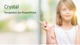  Presentation with happy young student girl holding - Cool new PPT theme with kids fashion show - young blonde toddler very happy backdrop and a soft green colored foreground