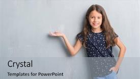  Presentation with hand palm - PPT layouts consisting of kids fashion show - young hispanic kid over grunge background and a light gray colored foreground