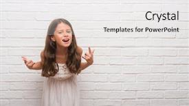 Presentation with white brick wall - Slides enhanced with kids fashion show - young hispanic kid over white background and a white colored foreground