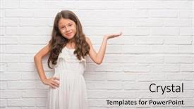  Presentation with floral border over white - Cool new PPT theme with kids fashion show - young hispanic kid over white backdrop and a light gray colored foreground