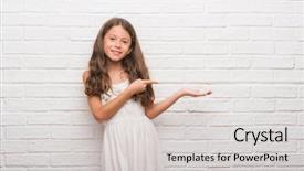 Presentation with paint white brick wall - PPT layouts featuring kids fashion show - young hispanic kid over white background and a light gray colored foreground