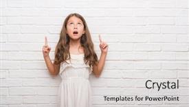  Presentation with white brick wall - Slide deck featuring kids fashion show - young hispanic kid over white background and a light gray colored foreground
