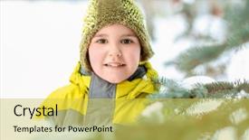  Presentation with fir tree - Audience pleasing theme consisting of cute boy near fir tree in park on winter vacation backdrop and a yellow colored foreground