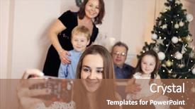  Presentation with big fat belly girl - PPT theme with commemoration - girl with braces selfies background and a coral colored foreground