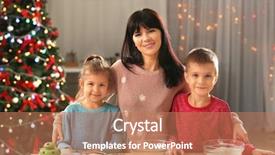  Presentation with group of children in christmas - Colorful theme enhanced with mother and little children making backdrop and a coral colored foreground