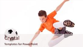  Presentation with kids soccer - Beautiful theme featuring kids football - boy making a acrobatic kick backdrop and a lemonade colored foreground