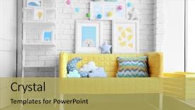  Presentation with children design - PPT theme consisting of kids frame - children room interior design background and a yellow colored foreground