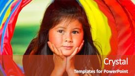  Presentation with cute - Slide set consisting of kids frame - cute young girl playing outside background and a crimson colored foreground