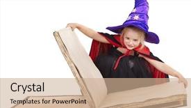  Presentation with child girl reading a book - Audience pleasing PPT theme consisting of kids frame - witch little girl holding book backdrop and a coral colored foreground