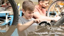  Presentation with kids sport - Presentation theme with kids free sport - dad and son fixing bicycles background and a coral colored foreground