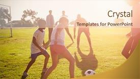  Presentation with families - PPT theme featuring kids free sport - two families playing football background and a cream colored foreground
