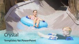  Presentation with rollercoaster ride - Presentation having kids fun slides - family enjoying a wet ride background and a light blue colored foreground