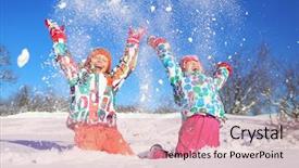  Presentation with kids playing - Slide deck having kids fun slides - two little girls playing background and a coral colored foreground